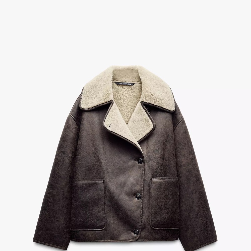 Zara Dark Brown Teddy Jacket with Cream Collar